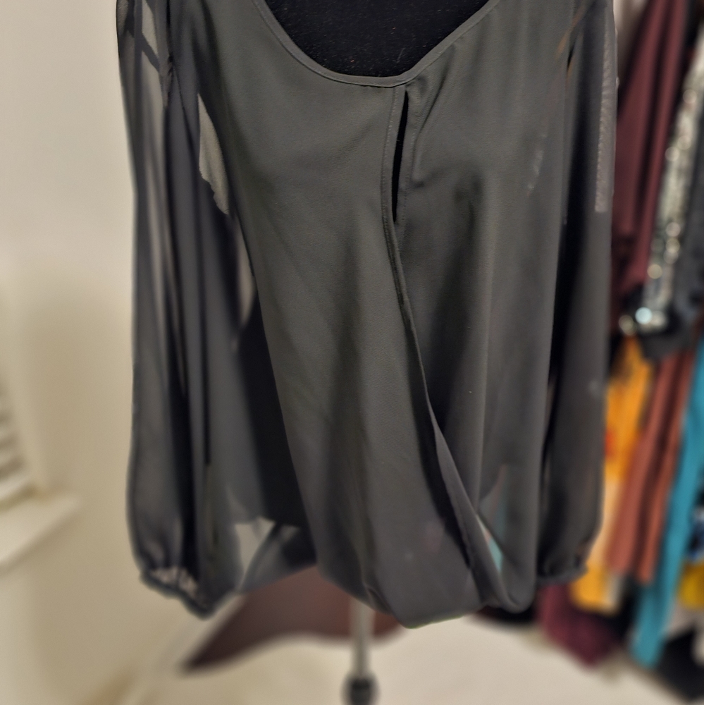 Cross Front Long Sleeve Sheer Blouse